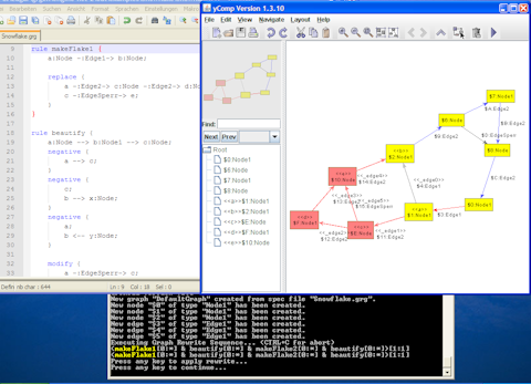 Koch snowflake generation in GrGen.NET, rewrite highlighted